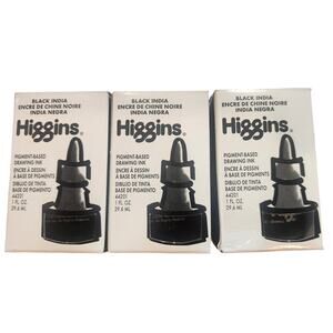 Lot of 3 - Higgins Pigment Based Drawing Ink Black India 1 oz. NIB FREE SHIP